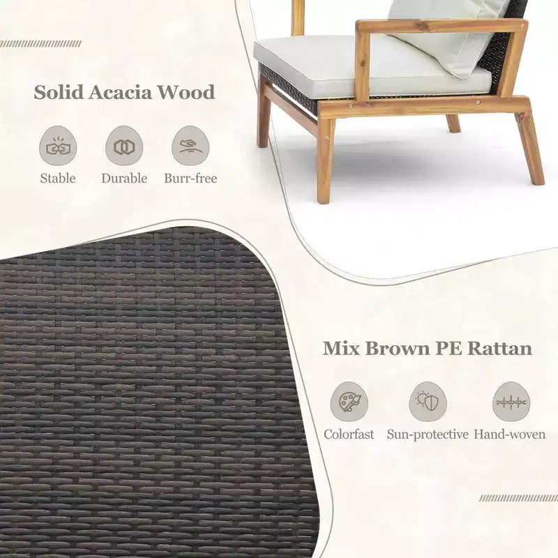 Costway Ensemble de mobilier d'extérieur 3 pièces avec chaises rembourrées et table d'appoint en verre trempé