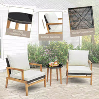 Costway Ensemble de mobilier d'extérieur 3 pièces avec chaises rembourrées et table d'appoint en verre trempé