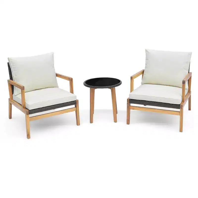 Costway Ensemble de mobilier d'extérieur 3 pièces avec chaises rembourrées et table d'appoint en verre trempé