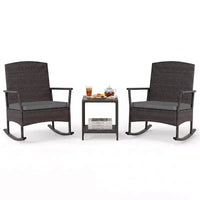 Costway Ensemble de 3 Meubles de Jardin à Bascule avec Fauteuils à Bascule en Osier et Table Basse à 2 Niveaux Turquoise/Blanc Cassé/Noir
