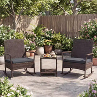 Costway Ensemble de 3 Meubles de Jardin à Bascule avec Fauteuils à Bascule en Osier et Table Basse à 2 Niveaux Turquoise/Blanc Cassé/Noir