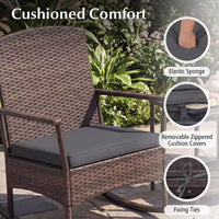 Costway Ensemble de 3 Meubles de Jardin à Bascule avec Fauteuils à Bascule en Osier et Table Basse à 2 Niveaux Turquoise/Blanc Cassé/Noir