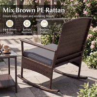 Costway Ensemble de 3 Meubles de Jardin à Bascule avec Fauteuils à Bascule en Osier et Table Basse à 2 Niveaux Turquoise/Blanc Cassé/Noir