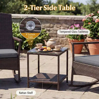 Costway Ensemble de 3 Meubles de Jardin à Bascule avec Fauteuils à Bascule en Osier et Table Basse à 2 Niveaux Turquoise/Blanc Cassé/Noir