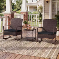 Costway Ensemble de 3 Meubles de Jardin à Bascule avec Fauteuils à Bascule en Osier et Table Basse à 2 Niveaux Turquoise/Blanc Cassé/Noir