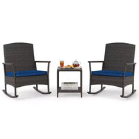 Costway Ensemble de 3 Meubles de Jardin à Bascule avec Fauteuils à Bascule en Osier et Table Basse à 2 Niveaux Turquoise/Blanc Cassé/Noir
