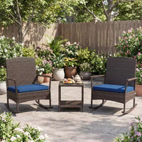 Costway Ensemble de 3 Meubles de Jardin à Bascule avec Fauteuils à Bascule en Osier et Table Basse à 2 Niveaux Turquoise/Blanc Cassé/Noir