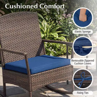 Costway Ensemble de 3 Meubles de Jardin à Bascule avec Fauteuils à Bascule en Osier et Table Basse à 2 Niveaux Turquoise/Blanc Cassé/Noir