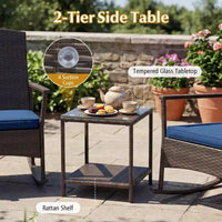 Costway Ensemble de 3 Meubles de Jardin à Bascule avec Fauteuils à Bascule en Osier et Table Basse à 2 Niveaux Turquoise/Blanc Cassé/Noir