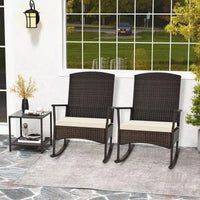 Costway Ensemble de 3 Meubles de Jardin à Bascule avec Fauteuils à Bascule en Osier et Table Basse à 2 Niveaux Turquoise/Blanc Cassé/Noir