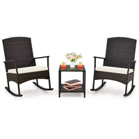 Costway Ensemble de 3 Meubles de Jardin à Bascule avec Fauteuils à Bascule en Osier et Table Basse à 2 Niveaux Turquoise/Blanc Cassé/Noir