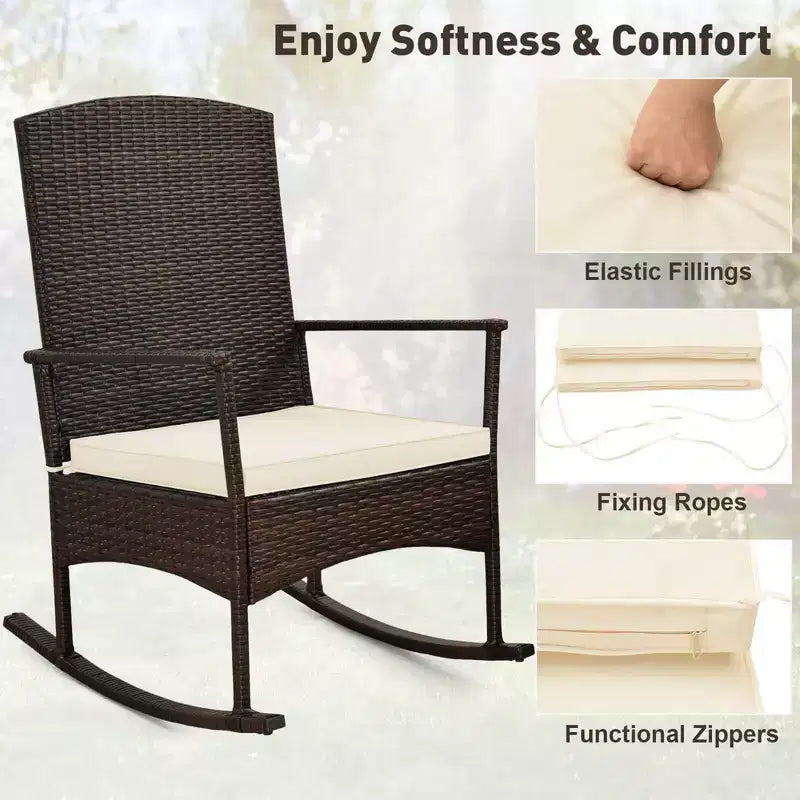 Costway Ensemble de 3 Meubles de Jardin à Bascule avec Fauteuils à Bascule en Osier et Table Basse à 2 Niveaux Turquoise/Blanc Cassé/Noir