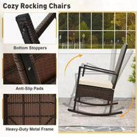 Costway Ensemble de 3 Meubles de Jardin à Bascule avec Fauteuils à Bascule en Osier et Table Basse à 2 Niveaux Turquoise/Blanc Cassé/Noir