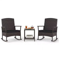 Costway Ensemble de 3 Meubles de Jardin à Bascule avec Fauteuils à Bascule en Osier et Table Basse à 2 Niveaux Turquoise/Blanc Cassé/Noir