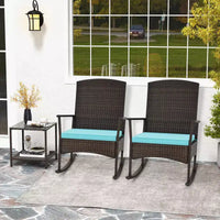 Costway Ensemble de 3 Meubles de Jardin à Bascule avec Fauteuils à Bascule en Osier et Table Basse à 2 Niveaux Turquoise/Blanc Cassé/Noir
