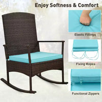 Costway Ensemble de 3 Meubles de Jardin à Bascule avec Fauteuils à Bascule en Osier et Table Basse à 2 Niveaux Turquoise/Blanc Cassé/Noir