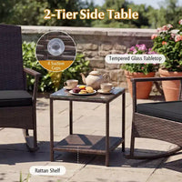 Costway Ensemble de 3 Meubles de Jardin à Bascule avec Fauteuils à Bascule en Osier et Table Basse à 2 Niveaux Turquoise/Blanc Cassé/Noir