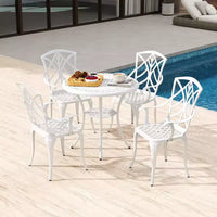 Costway Ensemble Bistrot 5 Pièces en Aluminium Moulé pour Patio, Table et Chaises de Salle à Manger avec Trou pour Parasol