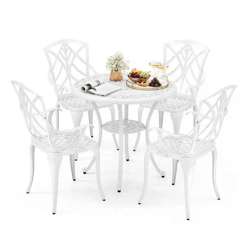 Costway Ensemble Bistrot 5 Pièces en Aluminium Moulé pour Patio, Table et Chaises de Salle à Manger avec Trou pour Parasol
