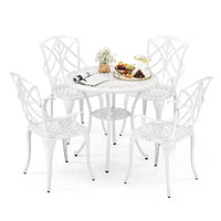 Costway Ensemble Bistrot 5 Pièces en Aluminium Moulé pour Patio, Table et Chaises de Salle à Manger avec Trou pour Parasol