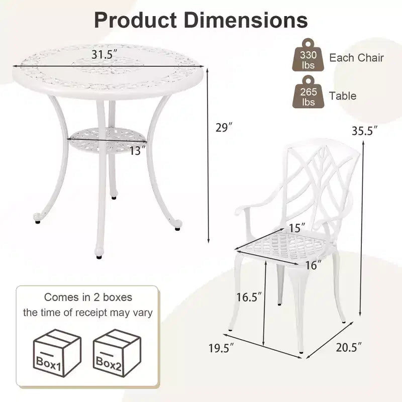 Costway Ensemble Bistrot 5 Pièces en Aluminium Moulé pour Patio, Table et Chaises de Salle à Manger avec Trou pour Parasol