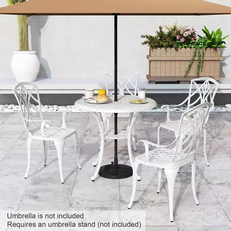Costway Ensemble Bistrot 5 Pièces en Aluminium Moulé pour Patio, Table et Chaises de Salle à Manger avec Trou pour Parasol