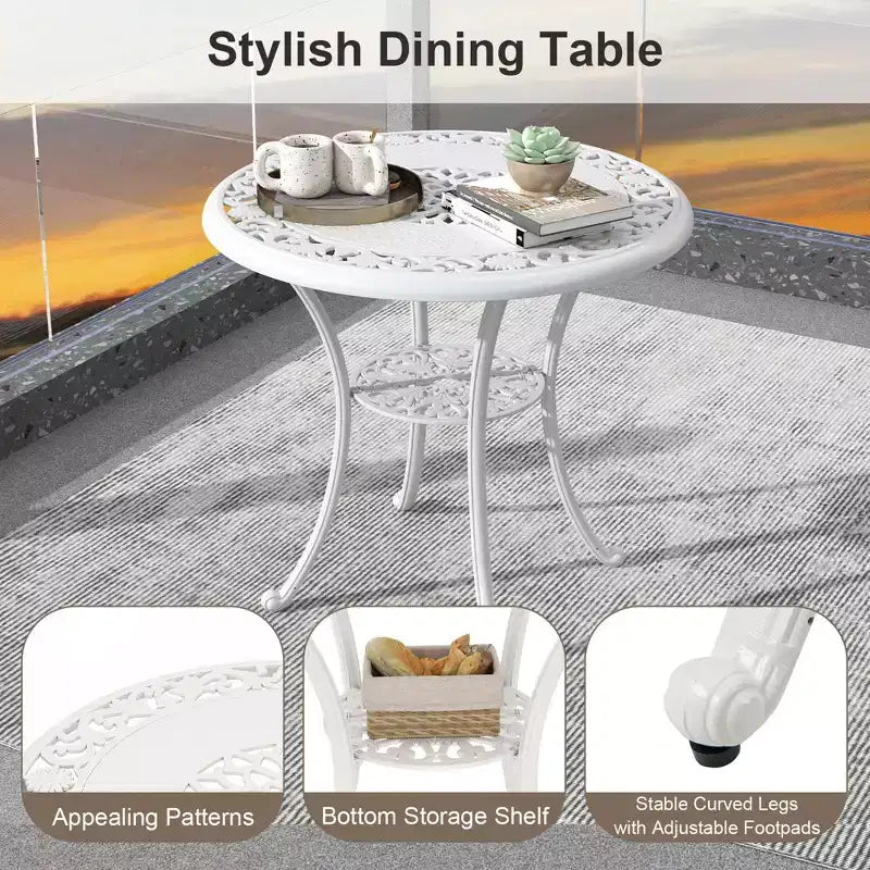 Costway Ensemble Bistrot 5 Pièces en Aluminium Moulé pour Patio, Table et Chaises de Salle à Manger avec Trou pour Parasol