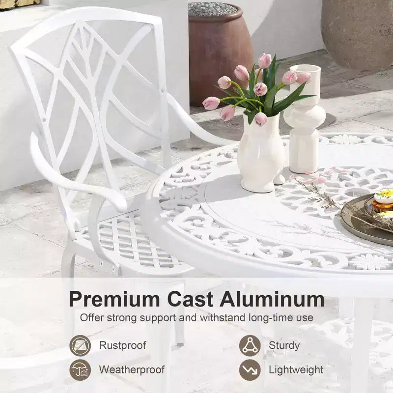 Costway Ensemble Bistrot 5 Pièces en Aluminium Moulé pour Patio, Table et Chaises de Salle à Manger avec Trou pour Parasol
