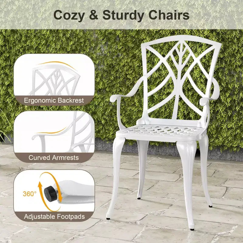Costway Ensemble Bistrot 5 Pièces en Aluminium Moulé pour Patio, Table et Chaises de Salle à Manger avec Trou pour Parasol