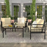 Ensemble de meubles de patio Costway 8 pièces, salon de conversation de bistrot extérieur en osier avec coussins moelleux