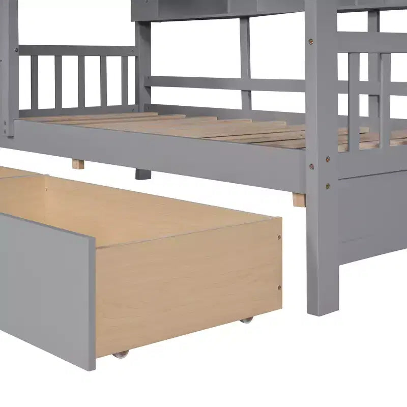 Lit maison en bois taille Twin / Full avec 2 tiroirs, lit enfant avec étagère de rangement - ModernLuxe