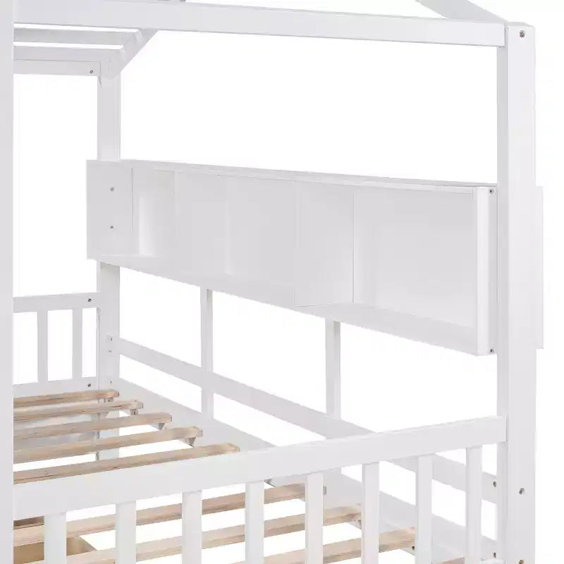 Lit maison en bois taille Twin / Full avec 2 tiroirs, lit enfant avec étagère de rangement - ModernLuxe