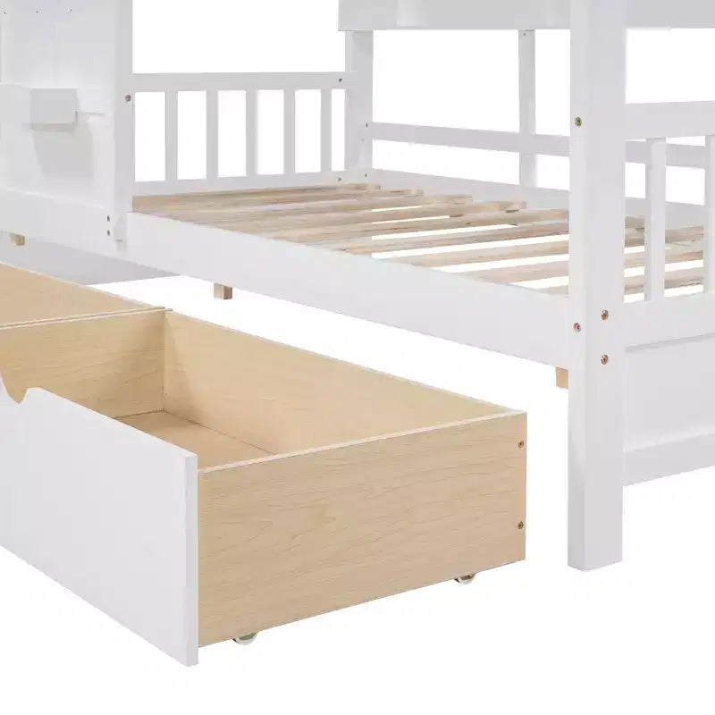 Lit maison en bois taille Twin / Full avec 2 tiroirs, lit enfant avec étagère de rangement - ModernLuxe