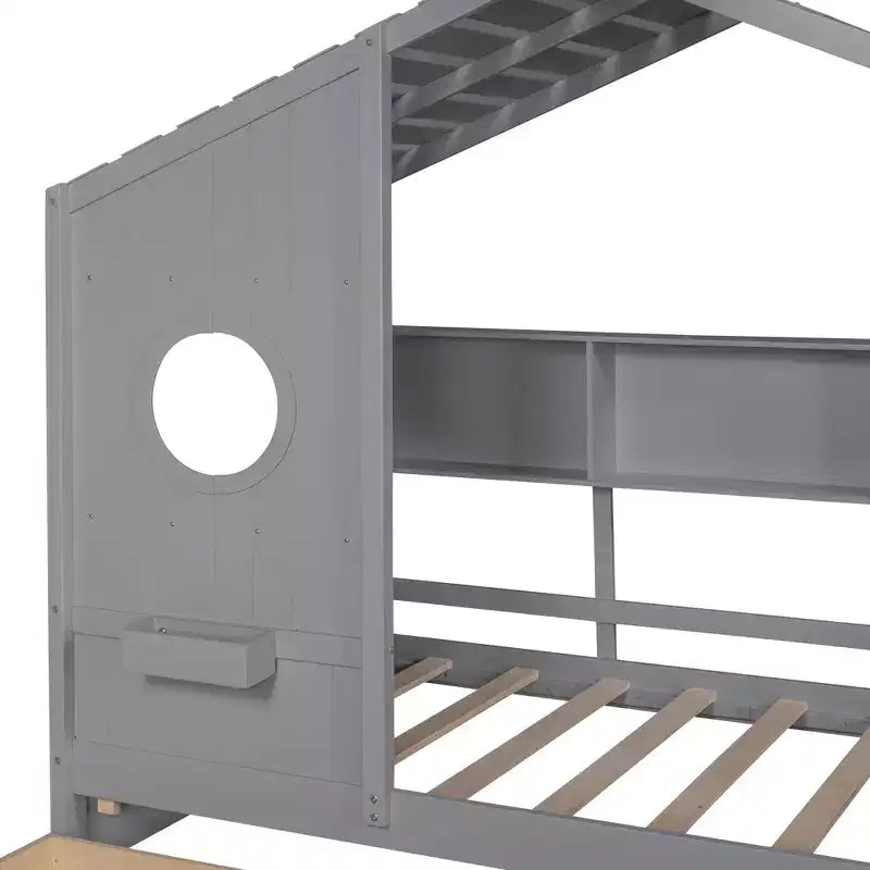 Lit maison en bois taille Twin / Full avec 2 tiroirs, lit enfant avec étagère de rangement - ModernLuxe
