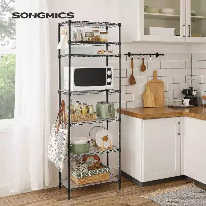 SONGMICS Étagère de garage, Étagère métallique, Étagère de rangement de cuisine avec étagères réglables, pour salon, garage, noir