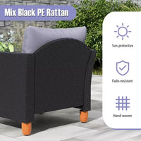 Ensemble de mobilier de patio en rotin Costway 3 pièces, canapé rembourré, table de rangement avec plateau en bois Blanc/Noir/Gris/Bleu marine/Rouge/Turquoise