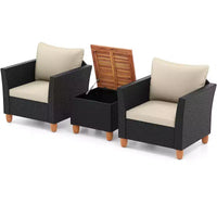 Ensemble de mobilier de patio en rotin Costway 3 pièces, canapé rembourré, table de rangement avec plateau en bois Blanc/Noir/Gris/Bleu marine/Rouge/Turquoise