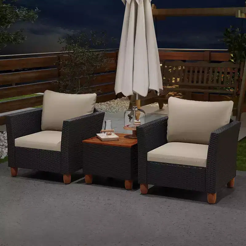Ensemble de mobilier de patio en rotin Costway 3 pièces, canapé rembourré, table de rangement avec plateau en bois Blanc/Noir/Gris/Bleu marine/Rouge/Turquoise