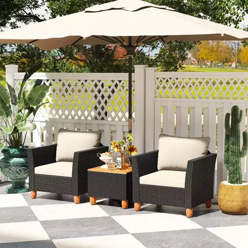 Ensemble de mobilier de patio en rotin Costway 3 pièces, canapé rembourré, table de rangement avec plateau en bois Blanc/Noir/Gris/Bleu marine/Rouge/Turquoise