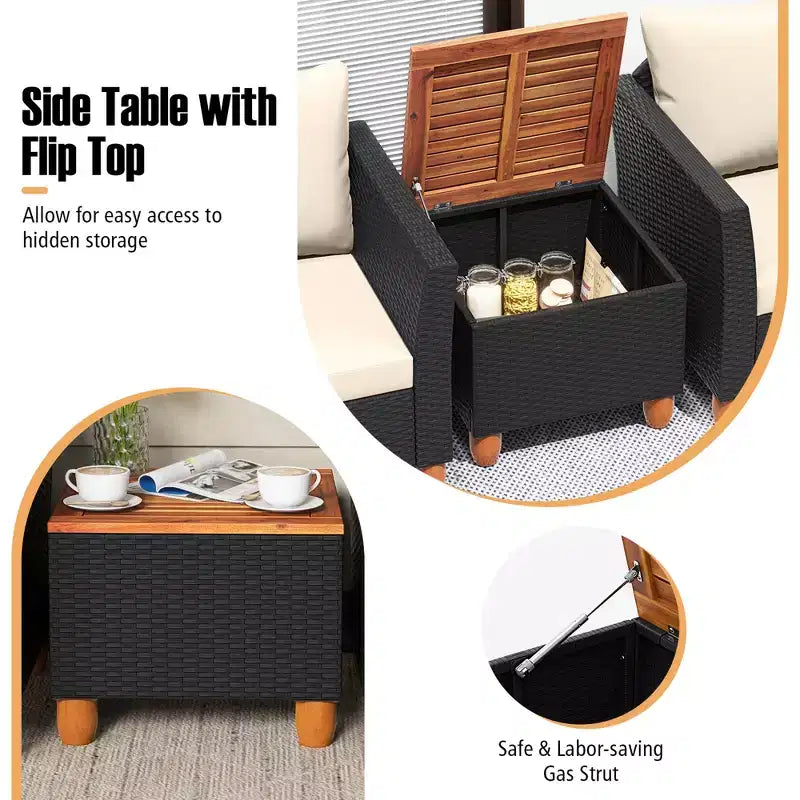 Ensemble de mobilier de patio en rotin Costway 3 pièces, canapé rembourré, table de rangement avec plateau en bois Blanc/Noir/Gris/Bleu marine/Rouge/Turquoise