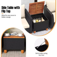 Ensemble de mobilier de patio en rotin Costway 3 pièces, canapé rembourré, table de rangement avec plateau en bois Blanc/Noir/Gris/Bleu marine/Rouge/Turquoise
