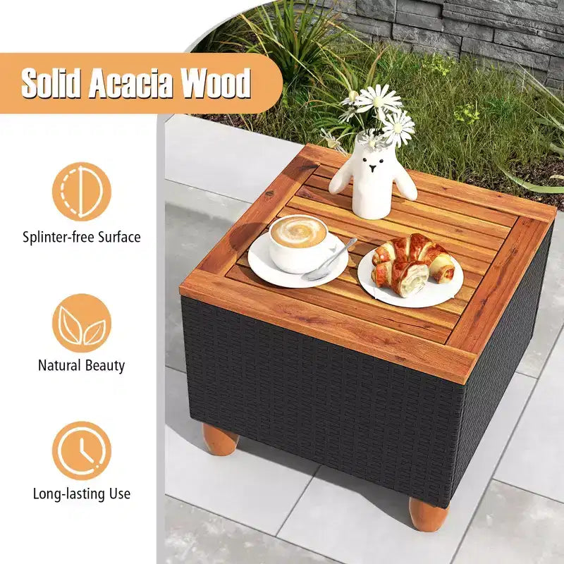 Ensemble de mobilier de patio en rotin Costway 3 pièces, canapé rembourré, table de rangement avec plateau en bois Blanc/Noir/Gris/Bleu marine/Rouge/Turquoise