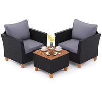 Ensemble de mobilier de patio en rotin Costway 3 pièces, canapé rembourré, table de rangement avec plateau en bois Blanc/Noir/Gris/Bleu marine/Rouge/Turquoise