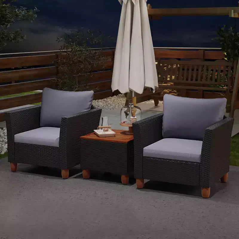 Ensemble de mobilier de patio en rotin Costway 3 pièces, canapé rembourré, table de rangement avec plateau en bois Blanc/Noir/Gris/Bleu marine/Rouge/Turquoise