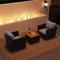 Costway 3PCS Patio Rattan Furniture Set Cushioned Sofa Storage Table with Wood Top White/Black/Grey/Navy/Red/Turquoise