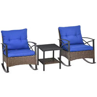 Outsunny Ensemble bistro 3 pièces en osier à bascule, mobilier de jardin avec deux fauteuils à bascule pour porche, coussins, table basse à deux niveaux