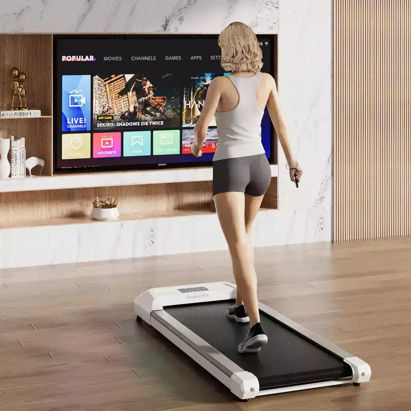 Tapis de marche Costway avec télécommande, écran LED et capacité de 120 kg, tapis de course sous le bureau Gris/Noir/Rose