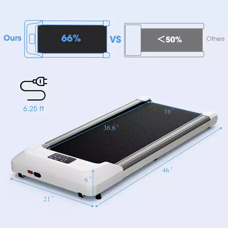 Tapis de marche Costway avec télécommande, écran LED et capacité de 120 kg, tapis de course sous le bureau Gris/Noir/Rose