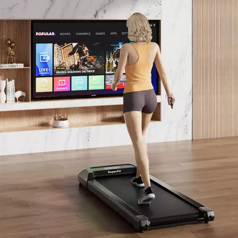 Tapis de marche Costway avec télécommande, écran LED et capacité de 120 kg, tapis de course sous le bureau Gris/Noir/Rose