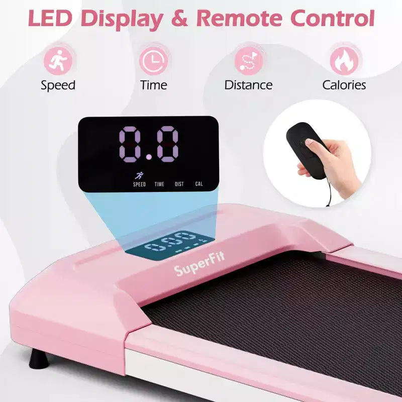 Tapis de marche Costway avec télécommande, écran LED et capacité de 120 kg, tapis de course sous le bureau Gris/Noir/Rose